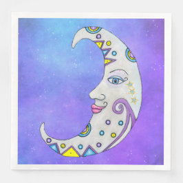 Fantasy Crescent Moon Face Colorful Decorful Sky Servet