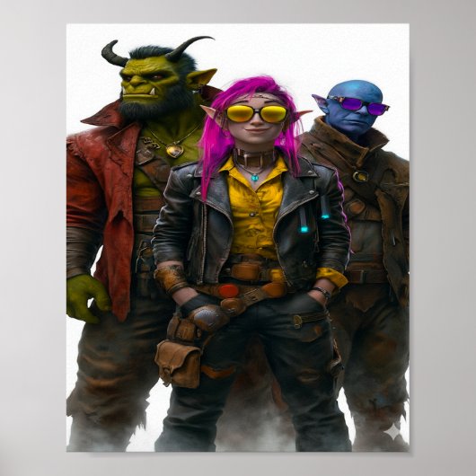 Fantasy Crew – Cyberpunk Orc, Elf & Mystic Warrior Poster (Voorkant)