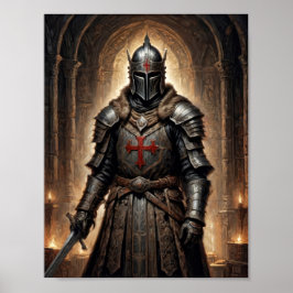 Fantasy-crusader krijger in geheime crypte poster