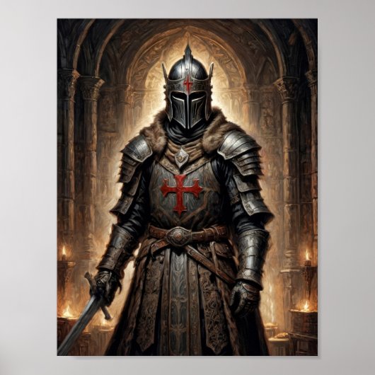 Fantasy-crusader krijger in geheime crypte poster (Voorkant)