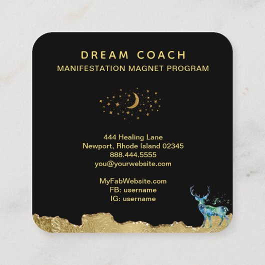 *~* Fantasy Crystal Deer Celestial Gold Glitter Vierkante Visitekaartje (Achterkant)