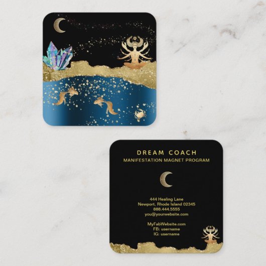 *~* Fantasy Crystal Goddess Celestial Cancer Gold Vierkante Visitekaartje (Voorkant / Achterkant)