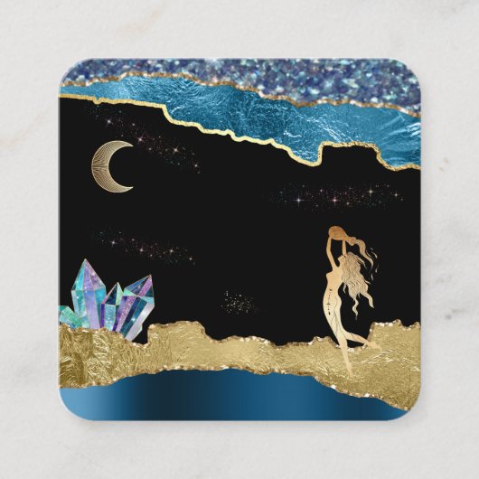 *~* Fantasy Crystal Goddess Celestial Gold Glitter Vierkante Visitekaartje (Voorkant)