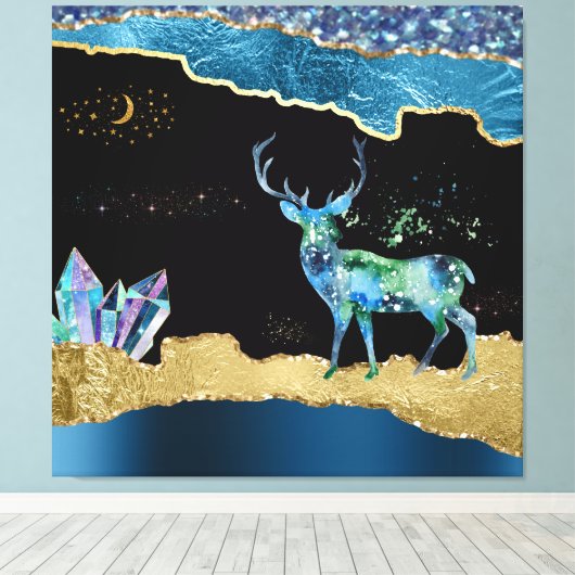 *~* Fantasy Crystal Herten Celestial GLITTER AP8 Canvas Afdruk (Insitu (Houten vloer))