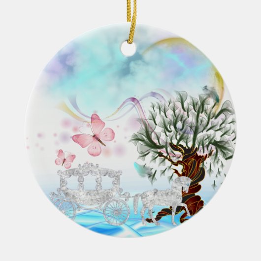 Fantasy Crystal Horse Carriage Keramisch Ornament (Voorkant)