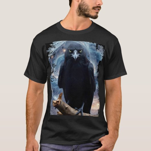 Fantasy Crystal Perched Raven-Crow T-shirt (Voorkant)