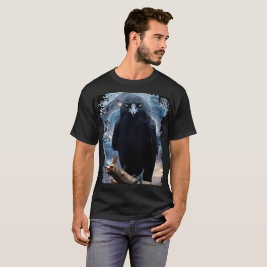 Fantasy Crystal Perched Raven-Crow T-shirt (Voorkant volledig)