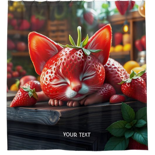 Fantasy Cute Aardbei Schattig Kitten Douchegordijn (Voorkant)
