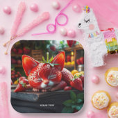 Fantasy Cute Aardbei Schattig Kitty Papieren Bordje (Feest)