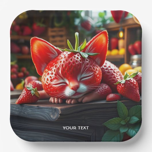 Fantasy Cute Aardbei Schattig Kitty Papieren Bordje (Voorkant)