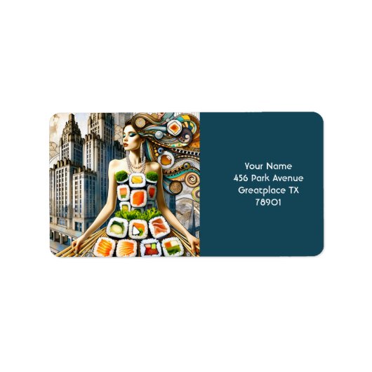 Fantasy Cute Abstracte Sushi Jurk Etiket (Voorkant)