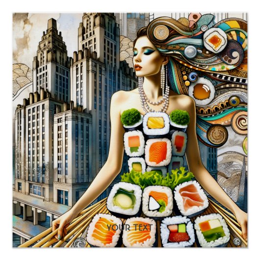 Fantasy Cute Abstracte Sushi Jurk Perfect Poster (Voorkant)