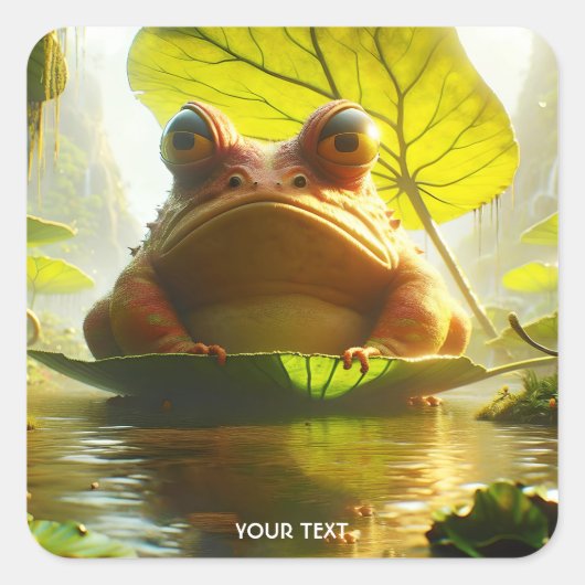Fantasy Cute Angry Frog Leaf Vierkante Sticker (Voorkant)