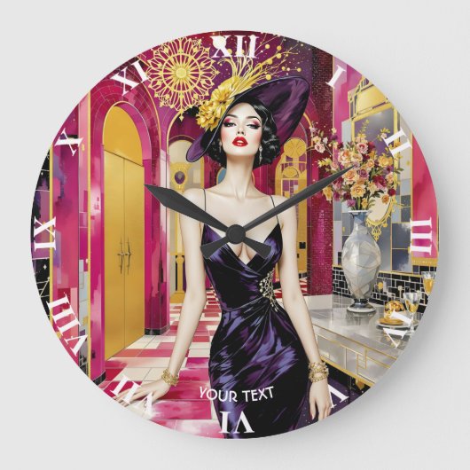 Fantasy Cute Art Deco Lady Grote Klok (Voorkant)