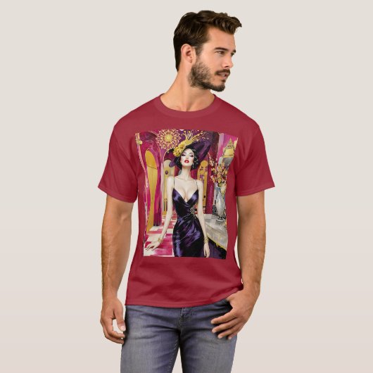 Fantasy Cute Art Deco Lady T-shirt (Voorkant volledig)