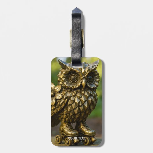 Fantasy Cute Brass Owl Skates Bagagelabel (Achterkant verticaal)