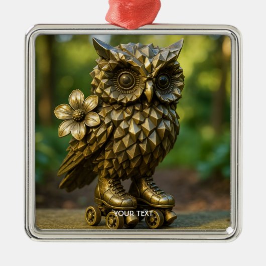 Fantasy Cute Brass Owl Skates Metalen Ornament (Voorkant)