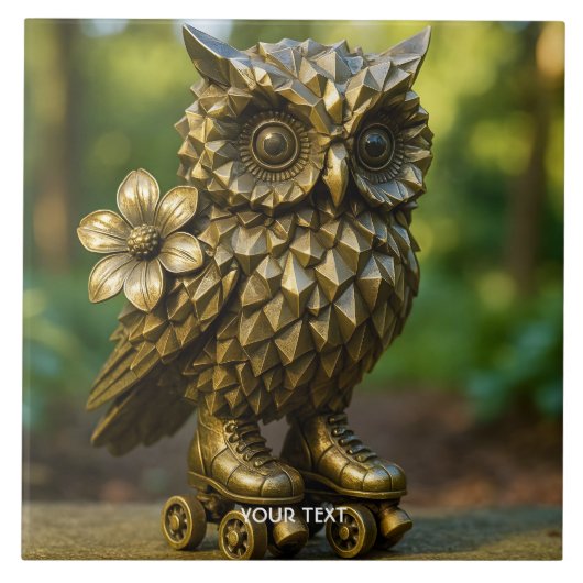 Fantasy Cute Brass Owl Skates Tegeltje (Voorkant)