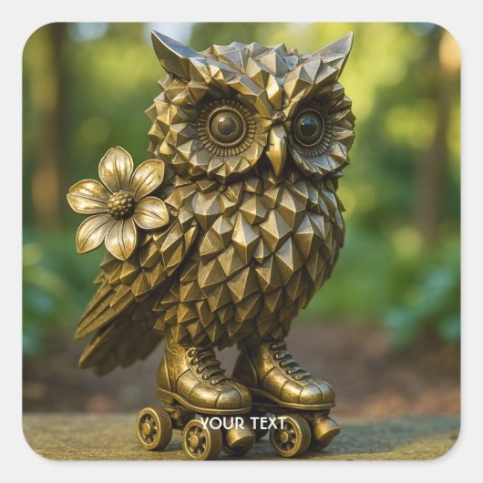 Fantasy Cute Brass Owl Skates Vierkante Sticker (Voorkant)
