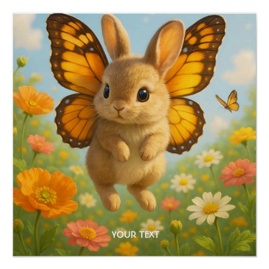 Fantasy Cute Bunny Flowers Wings Perfect Poster (Voorkant)