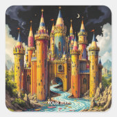 Fantasy Cute Castle From Pencils Vierkante Sticker (Voorkant)