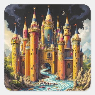 Fantasy Cute Castle From Pencils Vierkante Sticker