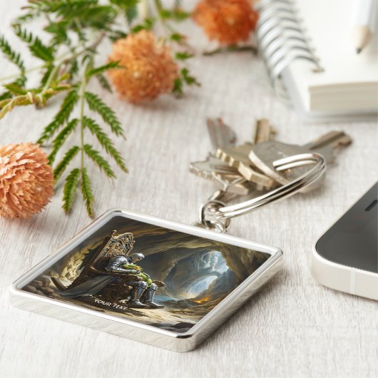 Fantasy Cute  Cave Dragon Knight Sleutelhanger (Zijkant)