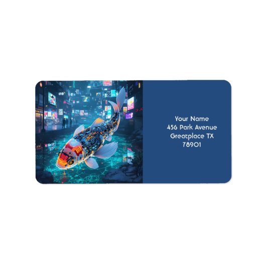 Fantasy Cute Cyber Fish City Etiket (Voorkant)