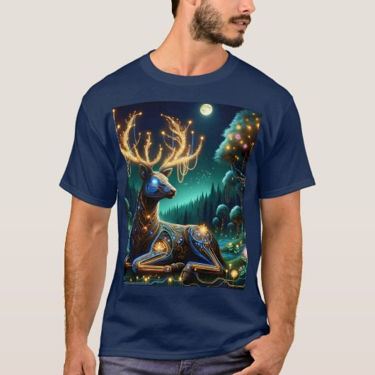 Fantasy Cute Cyber Stag Forest T-shirt (Voorkant)