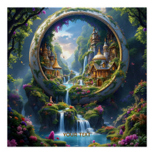 Fantasy Cute Dorp Miniatuur Stad . Perfect Als Ee Poster