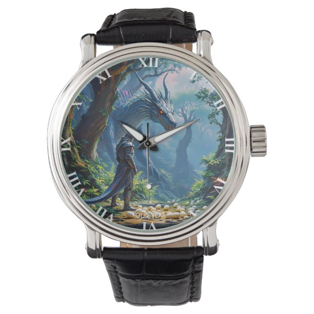 Fantasy Cute Eieren Drakenridder Horloge (Voorkant)