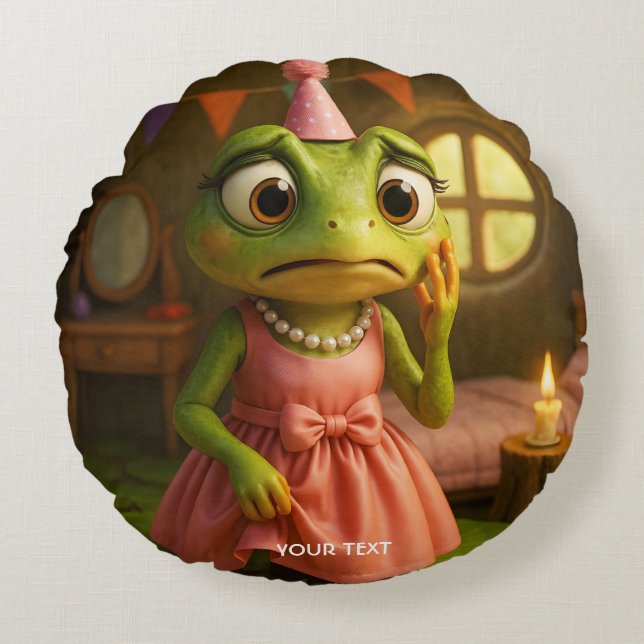 Fantasy Cute Frog Girl Party Rond Kussen (Voorkant)