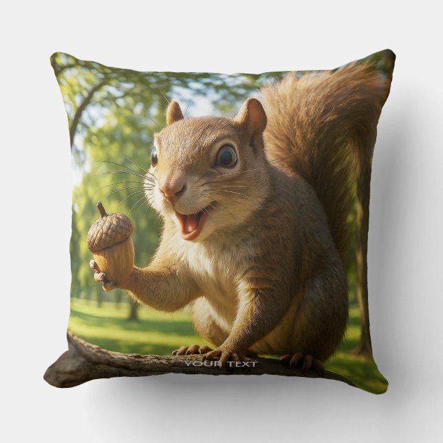 Fantasy Cute Happy Eekhoorn Bos Kussen (Voorkant)
