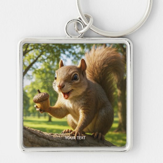 Fantasy Cute Happy Eekhoorn Bos Sleutelhanger (Voorkant)