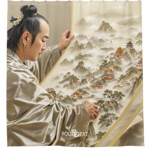 Fantasy Cute Japanese Painter Landscape Douchegordijn (Voorkant)