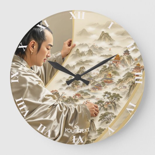 Fantasy Cute Japans Schilder Landschap Grote Klok (Voorkant)