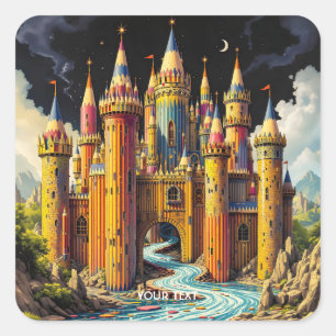 Fantasy Cute Kasteel Van Potloden Vierkante Sticker