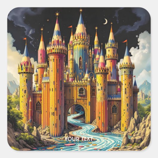 Fantasy Cute Kasteel Van Potloden Vierkante Sticker (Voorkant)