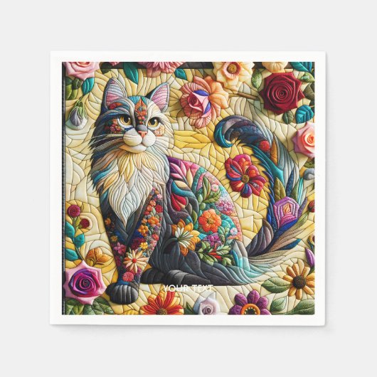 Fantasy Cute Kat Gebrandschilderd Glas Servet (Voorkant)