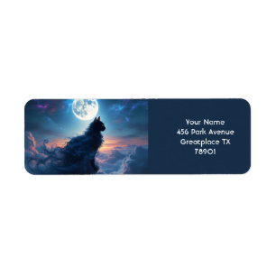 Fantasy Cute Kat Maan Wolken Etiket