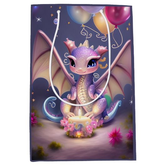 Fantasy Cute Kawaii baby dragon Medium Cadeauzakje (Voorkant)