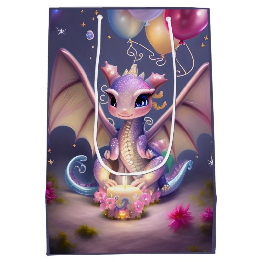 Fantasy Cute Kawaii baby dragon Medium Cadeauzakje (Achterkant)