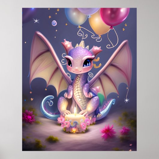 Fantasy Cute Kawaii baby dragon Poster (Voorkant)