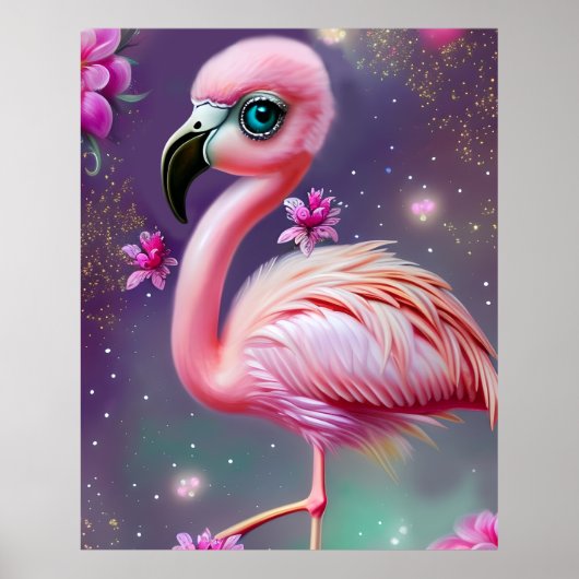 Fantasy Cute Kawaii baby flamingo Poster (Voorkant)