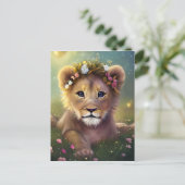 Fantasy Cute Kawaii baby lion cub Briefkaart (Staand voorkant)