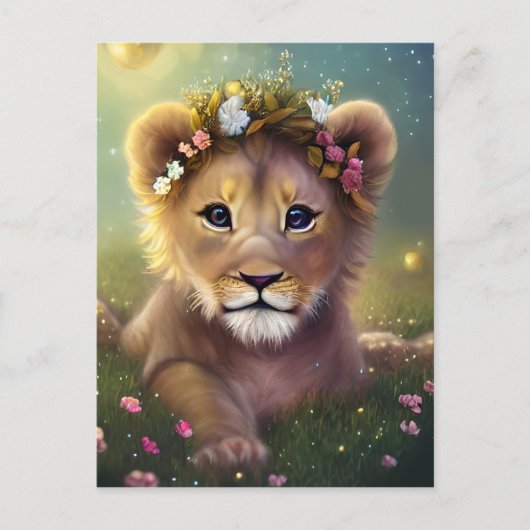 Fantasy Cute Kawaii baby lion cub Briefkaart (Voorkant)