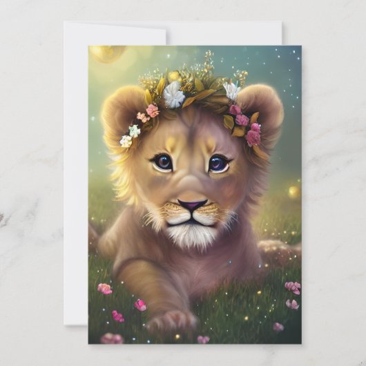 Fantasy Cute Kawaii baby lion cub Feestdagenkaart (Voorkant)
