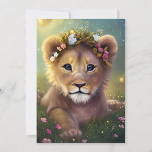 Fantasy Cute Kawaii baby lion cub Feestdagenkaart