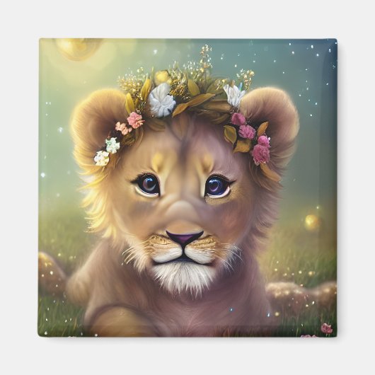 Fantasy Cute Kawaii baby lion cub Magneet (Voorkant)
