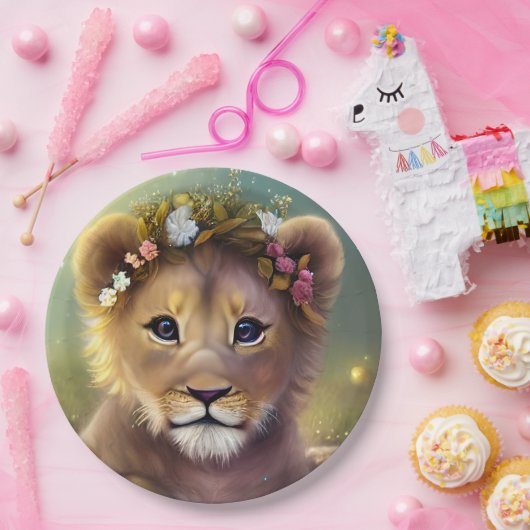 Fantasy Cute Kawaii baby lion cub Papieren Bordje (Feest)